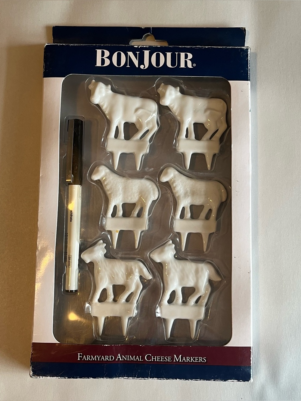 White Farm Animal Porcelain Metal Cheese Charcuterie Food Markers - Set of 6